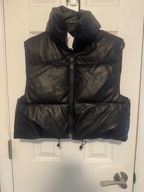 Cropped Black Puffer Vest Faux Leather